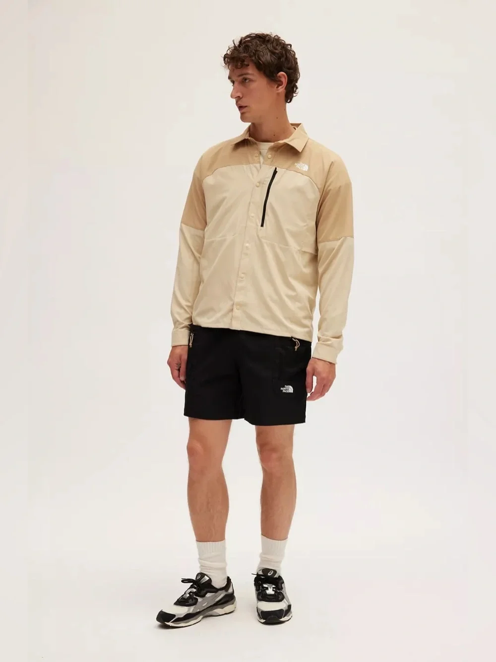 The North Face First Trail UPF Long Sleeve Shirt Size Large Tan Brown Snap